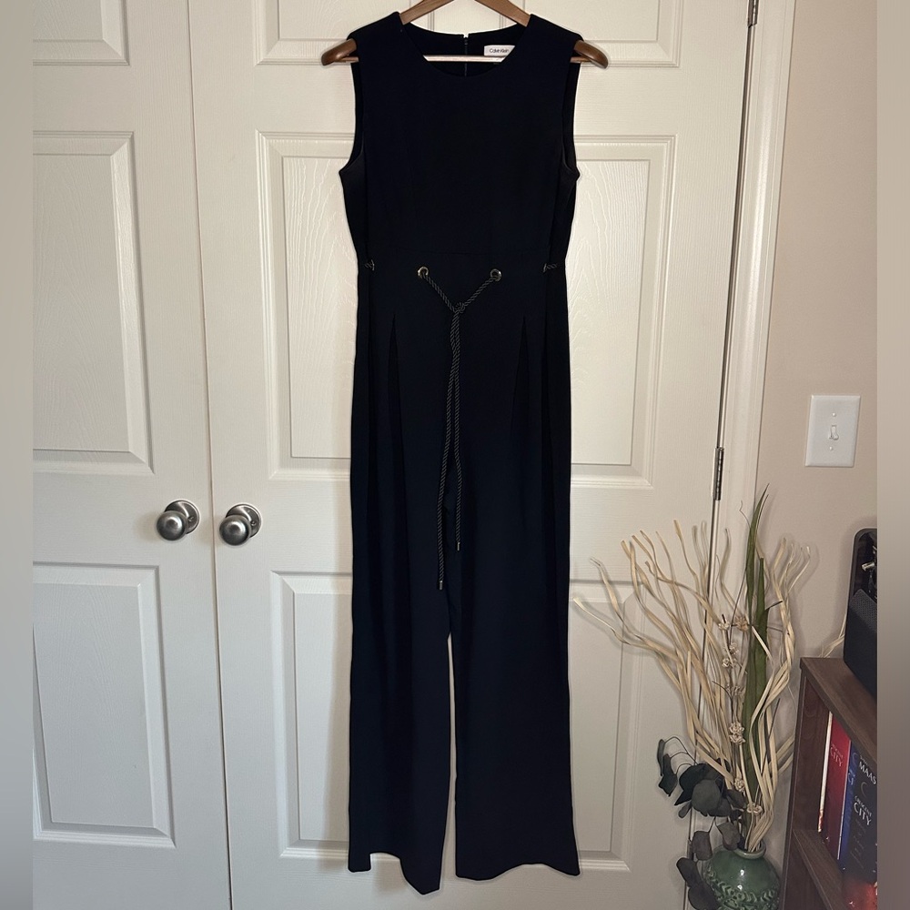 Calvin Klein Black Sleeveless Jumpsuit with Rope Belt - Size 12